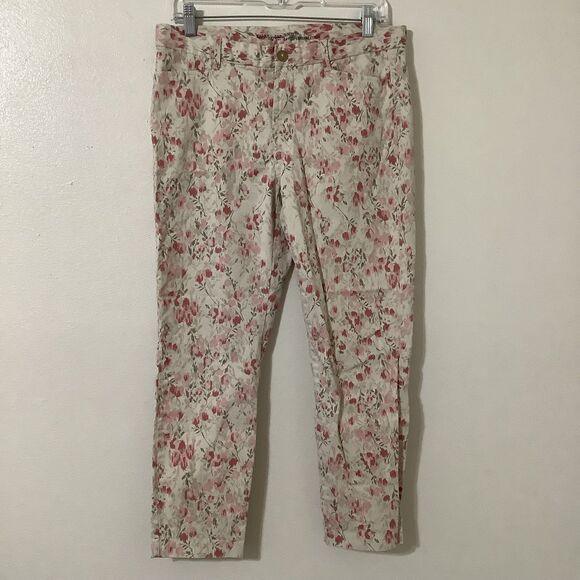 Gap Slim City Khakis Cream Pink Floral Print Cotton Blend Feminine Pants 8 - Picture 1 of 9